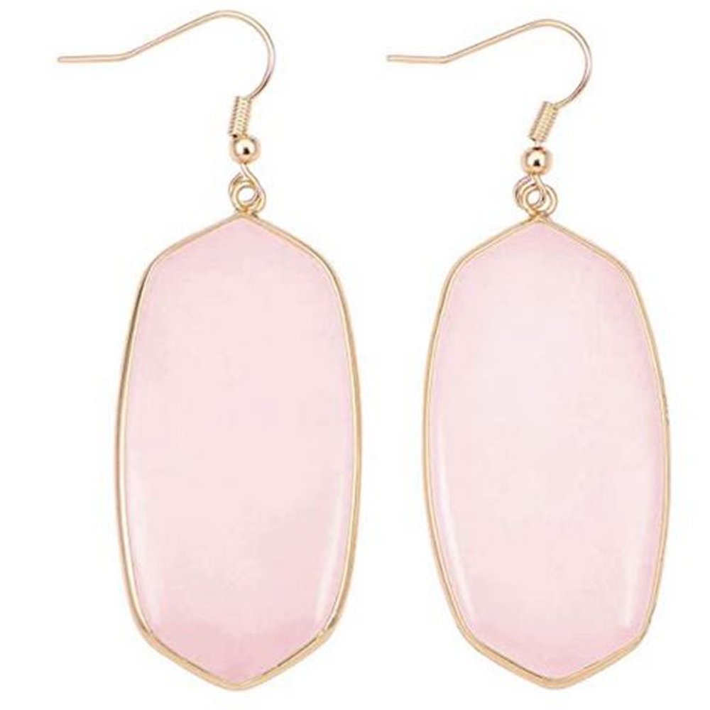 Natural Gemstone Quartz Oval Rhombus ROSE EARRINGS
